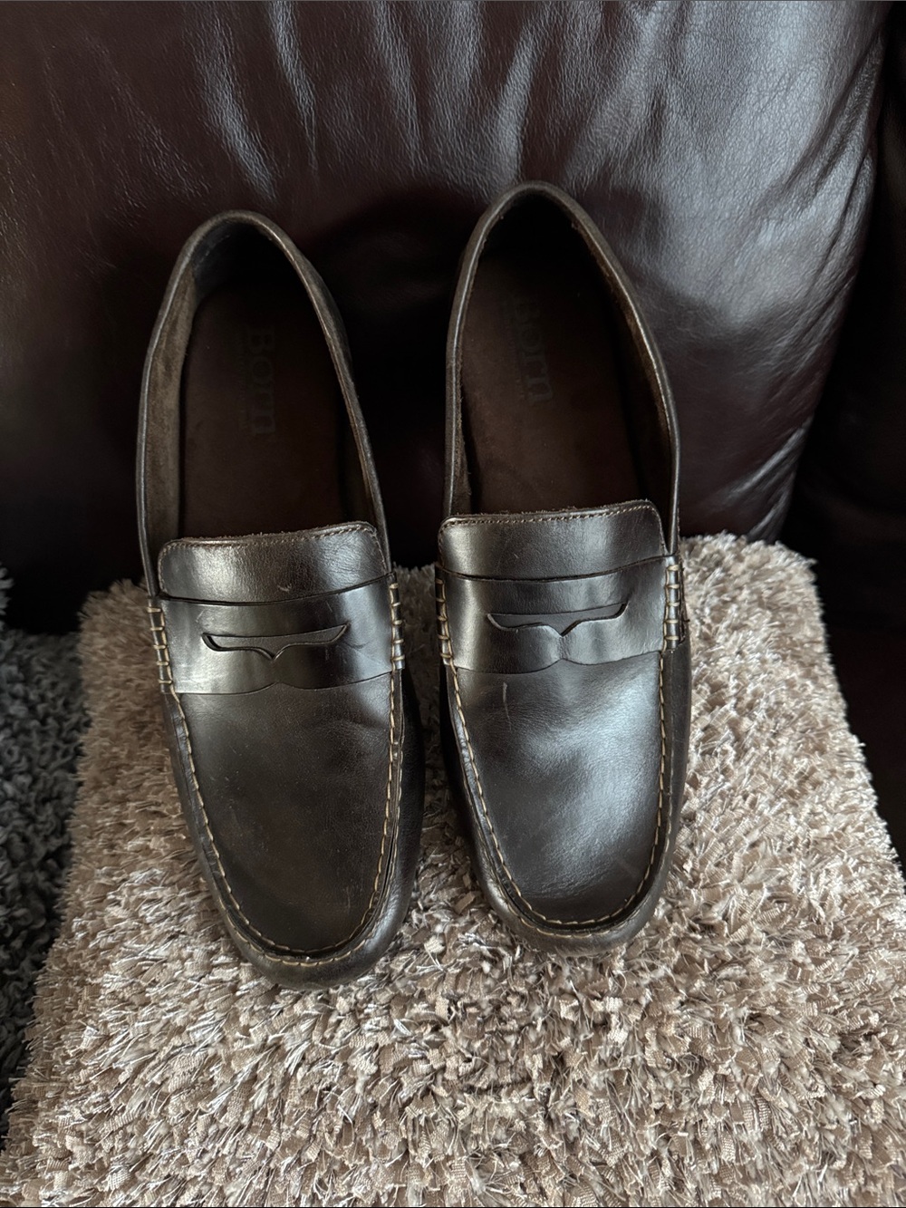 Born Dark Brown Leather Penny Loafers